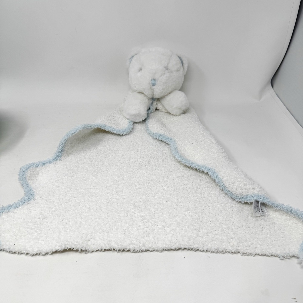 Mudpie Bear Plushie Blanket Lovie Boys Lovey White Blue Trim Scalloped Chenille - Picture 2 of 9